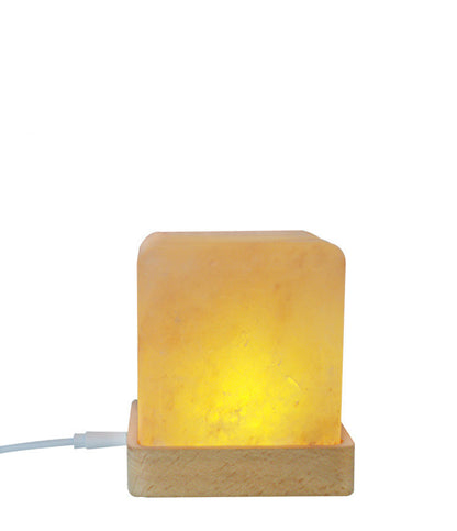 Himalayan Crystal Salt LED Lamp Square Wooden Base – A Natural, Soothing Glow for Any Space.