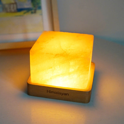 Himalayan Crystal Salt LED Lamp Square Wooden Base – A Natural, Soothing Glow for Any Space.