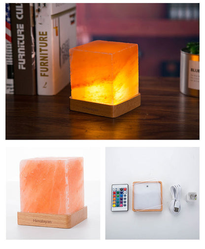 Himalayan Crystal Salt LED Lamp Square Wooden Base – A Natural, Soothing Glow for Any Space.