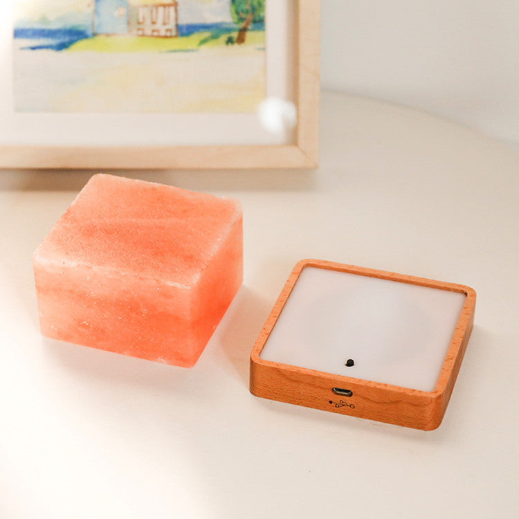 Himalayan Crystal Salt LED Lamp Square Wooden Base – A Natural, Soothing Glow for Any Space.