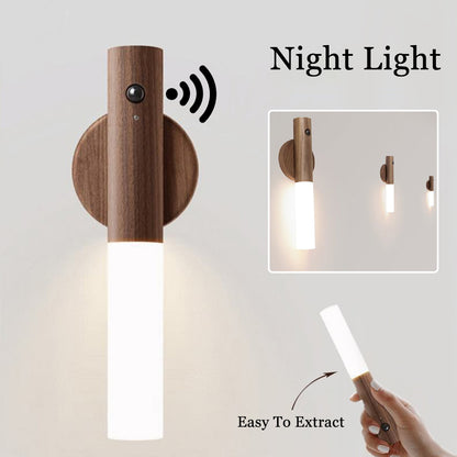 Wall Light Cabinet Lamp Auto LED USB Magnetic Wood Wireless Night Light Corridors Porch Lights PIR Motion Sensor