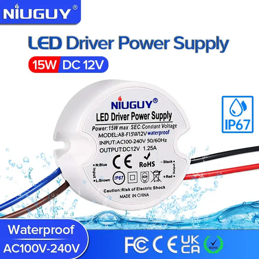 Waterproof Transformers 12V Power Adapter IP67 Outdoor Waterproof Mini LED Driver AC 110-220V to DC 12V 15W for LED Strips