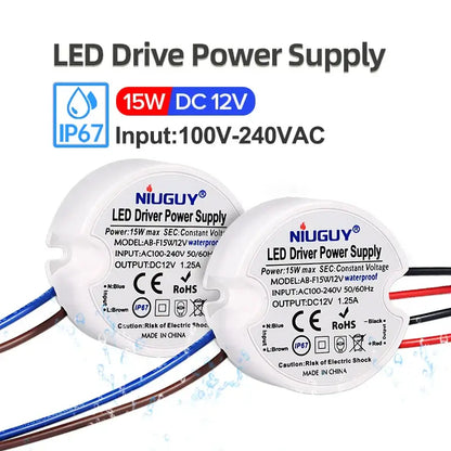 2Pcs LED Driver DC12V IP67 Waterproof Lighting Transformers for Outdoor Light 12V Power Supply 15W LED Strip Power Supply