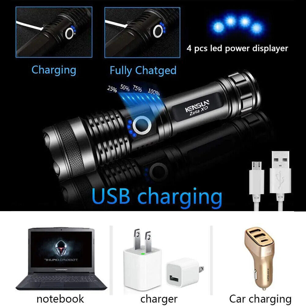 High Power 12000000 Lumen Ultra Bright Aluminum Flashlight LED Rechargeable UK