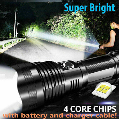 High Power 12000000 Lumen Ultra Bright Aluminum Flashlight LED Rechargeable UK